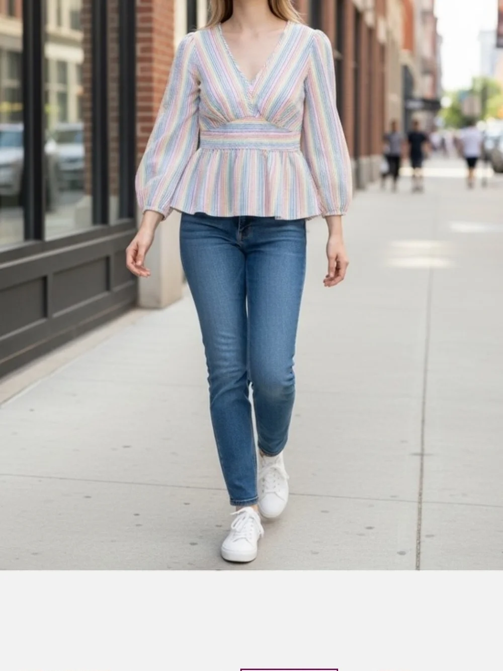 J. Crew V-neck peplum top in rainbow seersucker, size 12